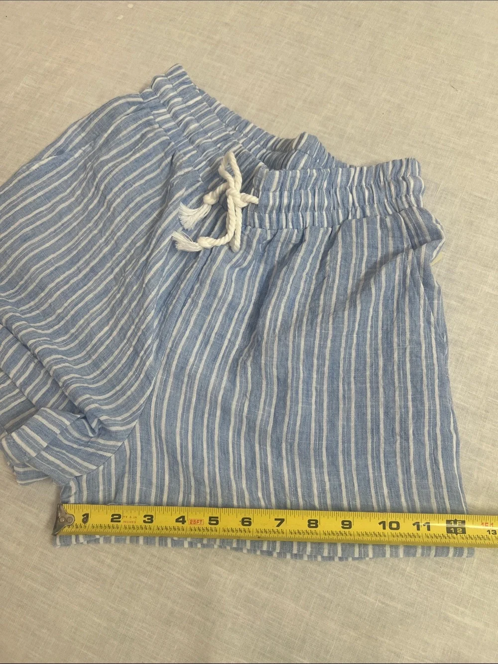 🌞 Ci Sono Light Blue & White Striped High-Waist Drawstring Shorts women S